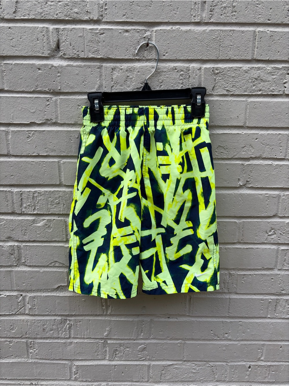 Boys Nike Neon Yellow & Navy Graphic Swim Shorts